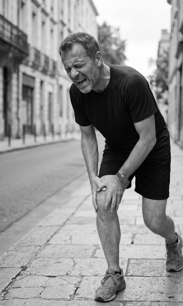 Homme avec une douleur au genou